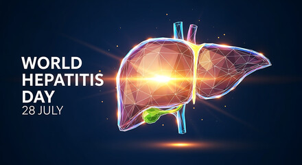 Polygonal human liver with text World Hepatitis Day 28 July organ medical