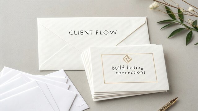 Elegant Design of Client Flow Envelopes and Stationery for Professional Branding and Networking in Business Settings