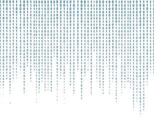 Cascading columns of blue binary code, fading into white, data stream, background