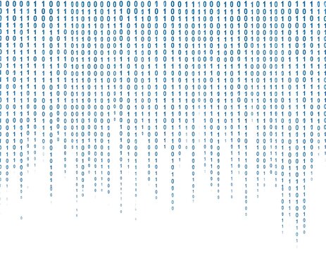 Cascading columns of blue binary code, fading into white, data stream, background