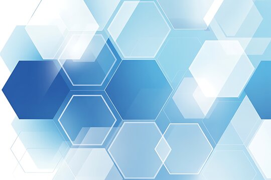 Overlapping translucent blue and white hexagons forming an abstract background geometric hexagonal