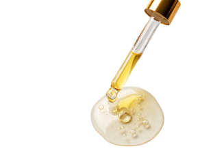 Two golden oil dropper and smooth oil pool variations bundle isolated on transparent background.png