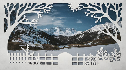 Wintertime snow-covered mountain scenery