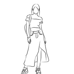 Casual Chic Line Art, Woman in Off-Shoulder Top and Skirt
​
2. 