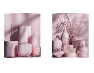 Two pink aesthetic object variations bundle isolated on transparent background PNG