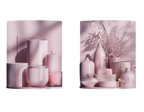 Two pink aesthetic object variations bundle isolated on transparent background PNG