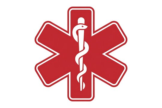 Red Star of Life Symbol with a White Caduceus Serpent star of life, medical symbol, emergency medical services, ems, caduceus, serpent, snake, staff, red, white, healthcare, medicine