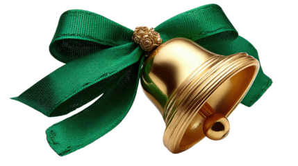 Golden Bell with Emerald Ribbon: A radiant golden bell adorned with a lush emerald ribbon. The elegant bow and the shiny bell create a festive feeling.
