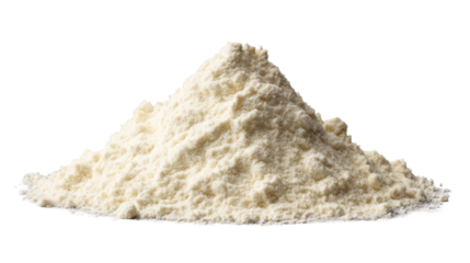 Pile of fine white powdery ingredient on isolated white background
