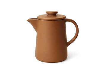 Terracotta ceramic coffee tea pot jug for hot beverages, minimalist kitchenware design, transparent background