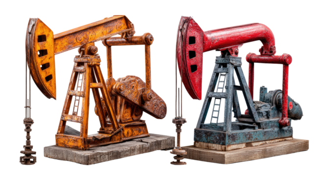 Oil Pumps at Work: Two industrial oil pumps stand in stark contrast, showcasing the core of energy production, and the intricate workings of industry.