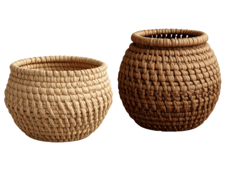 Two woven basket variations bundle isolated on transparent background PNG