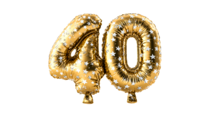 Golden Number 40 Balloons With Star Decoration