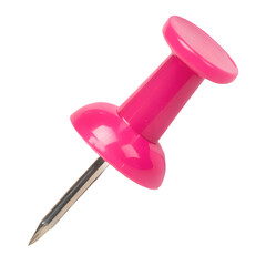 Pink push pin isolated on white background