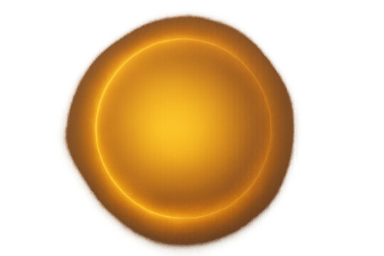 Golden glowing circle with soft light effect, abstract shining design element, transparent background for digital art