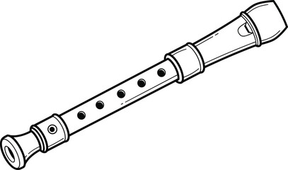Simple line art illustration of a classic recorder flute, ideal for educational, musical, or vintage design projects, clean vector style