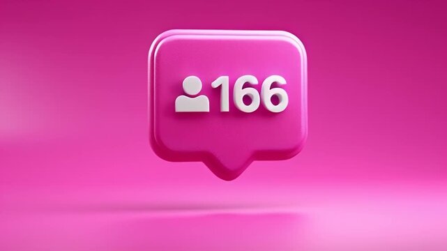 3D Social Media Follower Notification Icon Pink Background