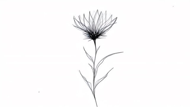 Minimalist Thistle Flower Ink Sketch on White Background