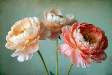 Vintage Pastel Peonies Blooming Together Soft Floral Romance Art Concept