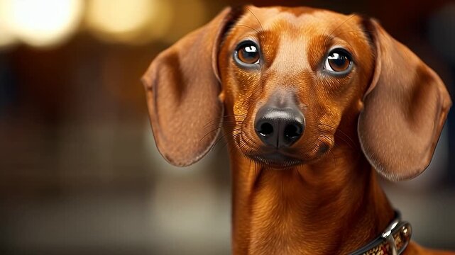 Adorable smooth brown Dachshund dog portrait detailed close up