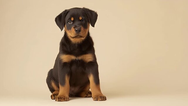 Cute Rottweiler Puppy Sitting Studio Portrait Happy Dog
