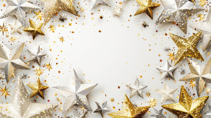 The gold glitter snowflake decoration , gold Christmas frame.Copy space. Top view. Flat lay.