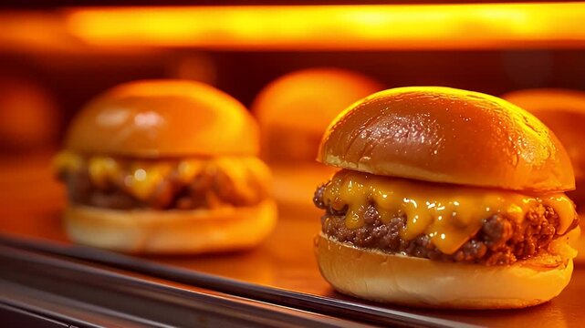 Delicious Cheeseburger Cooking Under Warm Lights
