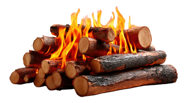 Burning Firewood: A captivating depiction of a crackling fire illuminating a pile of firewood logs, inviting warmth and tranquility.
