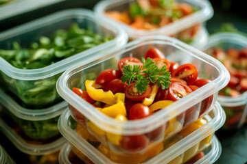 Healthy Meal Prep Salad Containers with Fresh Vegetables Nutrition and Fitness Concept