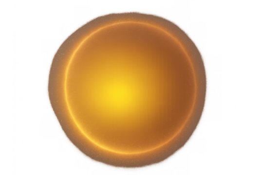 Golden glowing circle creating radiant light effect on transparent background, offering bright energy and smooth gradient