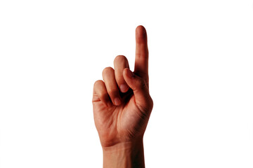 Human Hand Pointing Up with One Finger Gesture Isolated on White Background