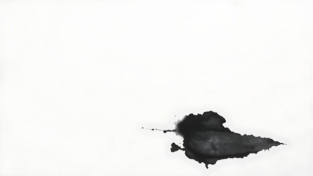 overpainting. A pure white canvas with a single black ink stain spreading organically at the edges. wellbeing guides.