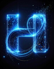 Illuminated blue letter H with swirling light trails and particle effects