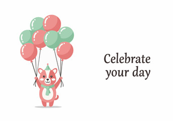 A cheerful cartoon dog holding balloons, celebrating a special occasion with joy.