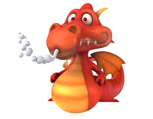 Charming Red Cartoon Dragon Puffing Smoke with Expressive Eyes.