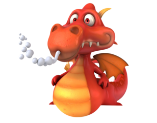 Charming Red Cartoon Dragon Puffing Smoke with Expressive Eyes.