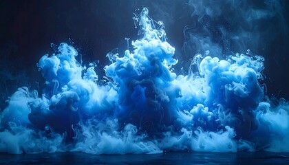 Dramatic view of ethereal blue smoke billows, dark background