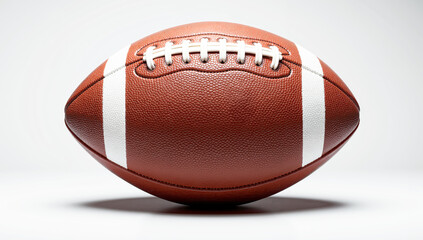 Realistic American football on white background, professional studio lighting, detailed leather texture, symbol of sport, game, and athletic energy