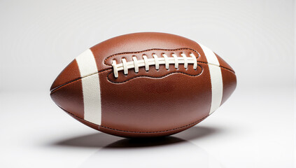 Realistic American football on white background, professional studio lighting, detailed leather texture, symbol of sport, game, and athletic energy