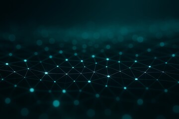 Abstract network of interconnected dots and lines on a dark teal background.