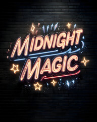 Neon Sign “Midnight Magic” (Dark Brick Wall)