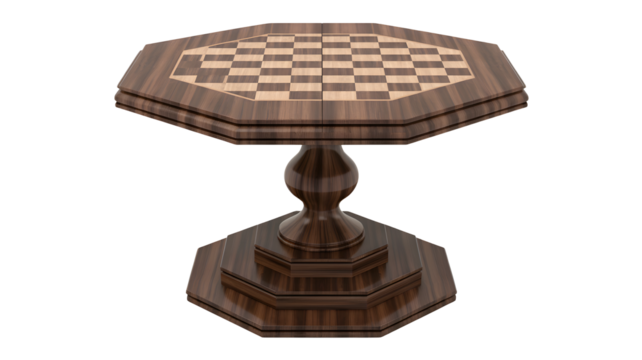 Elegant dark wood chess table with an octagon shape perfect for a sophisticated game room, classic design for leisurely afternoons of chess strategy