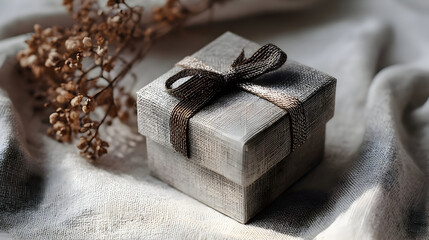 Gift Box with Ribbon (Grey Rustic)