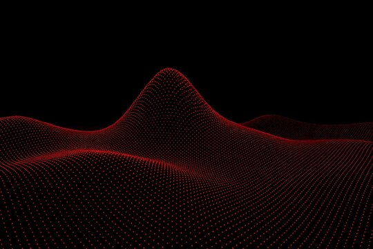 Abstract landscape of red dots forming undulating hills against a dark background. - Powered by Adobe