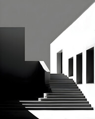 Minimal White Staircase with Dark Wall