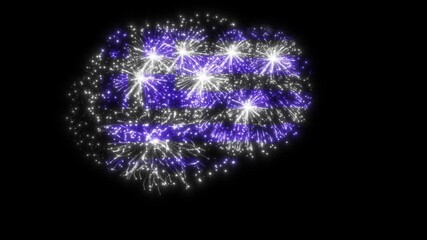 Greece Flag Fireworks Animation — Greek National Day Celebration Fireworks Overlay — Tricolor Blue and White Flag Shape Pyrotechnics — Patriotic Fireworks Effect on Black Background