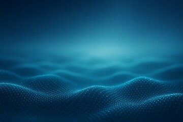 Abstract blue digital landscape with waves and a glowing horizon, suggesting technology or a virtual environment.