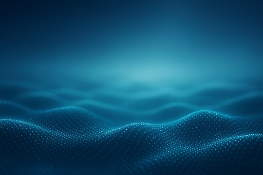 Abstract blue digital landscape with waves and a glowing horizon, suggesting technology or a virtual environment.