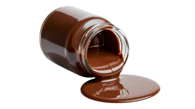 Indulgent chocolate hazelnut spread spilling from a glass jar promises rich flavor, perfect for decadent desserts and sweet treats, a tempting culinary delight
