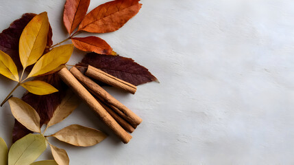 Cinnamon and Autumn Leaves Flatlay